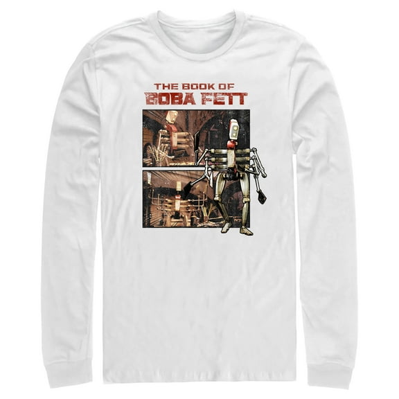 Men's Star Wars: The Book of Boba Fett COO Cook Droid  Long Sleeve Shirt White Small