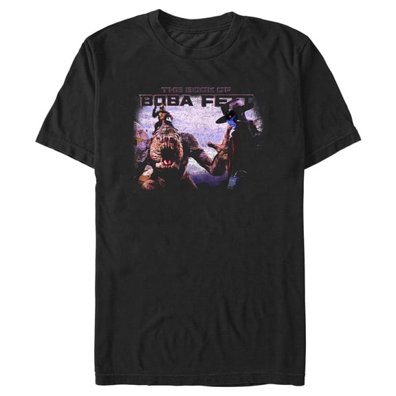 Men's Star Wars: The Book of Boba Fett Cad Bane Rancor and Boba Standoff Graphic Tee Black X Large