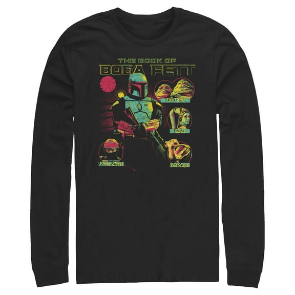 Men's Star Wars: The Book of Boba Fett Distressed Character Line-up Long Sleeve Shirt Black X Large