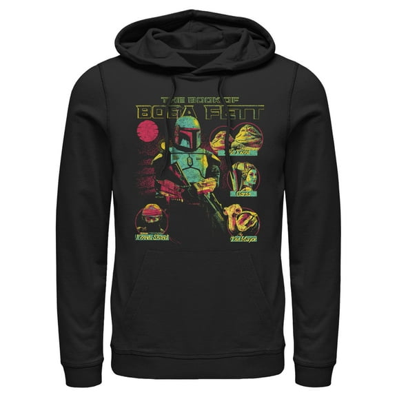 Men's Star Wars: The Book of Boba Fett Distressed Character Line-up  Pull Over Hoodie Black 3X Large