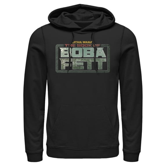 Men's Star Wars: The Book of Boba Fett Distressed Logo Pull Over Hoodie Black 2X Large