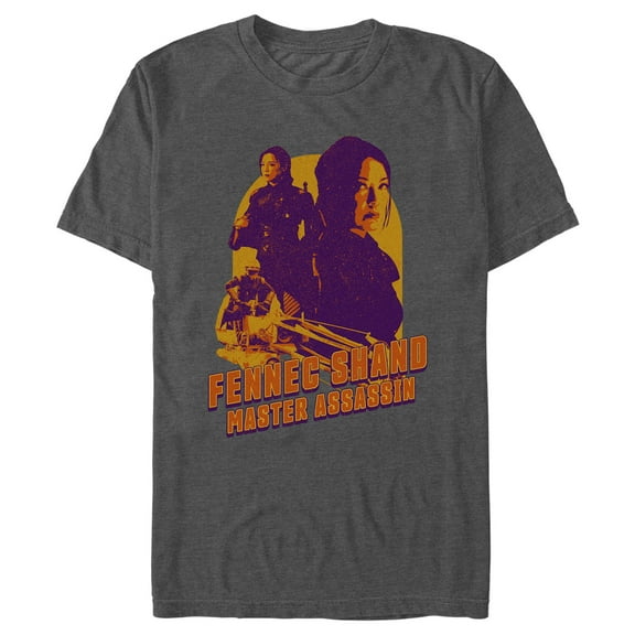 Men's Star Wars: The Book of Boba Fett Fennec Shand Master Assassin Graphic Tee Charcoal Heather Small