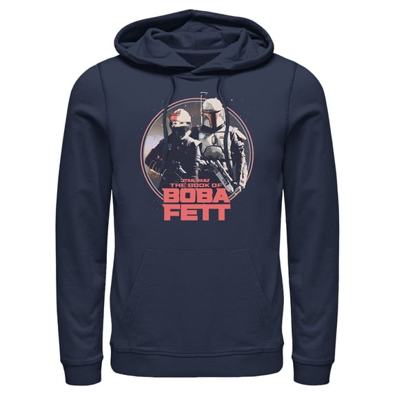 Men's Star Wars: The Book of Boba Fett Fennec and Boba Classic Circle Pull Over Hoodie Navy Blue 2X Large