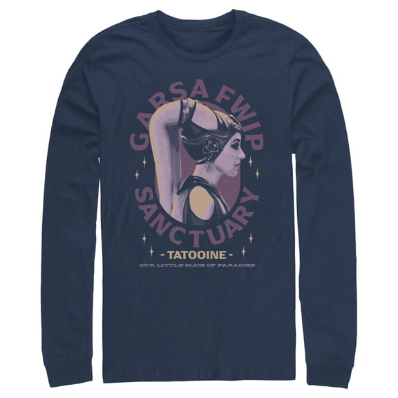 Men's Star Wars: The Book of Boba Fett Garsa Fwip Sanctuary  Long Sleeve Shirt Navy Blue Medium