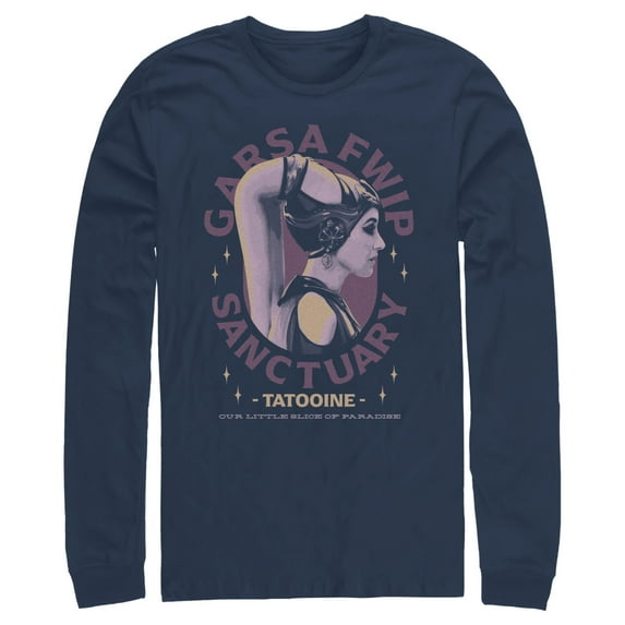 Men's Star Wars: The Book of Boba Fett Garsa Fwip Sanctuary Long Sleeve Shirt Navy Blue Medium