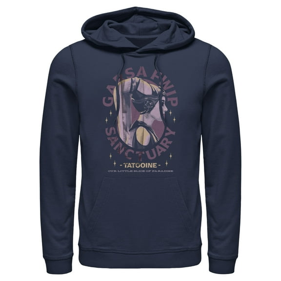 Men's Star Wars: The Book of Boba Fett Garsa Fwip Sanctuary Pull Over Hoodie Navy Blue 2X Large