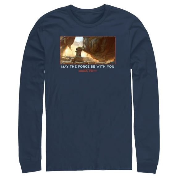 Men's Star Wars: The Book of Boba Fett Grogu Taming the Rancor May the Force be With You Long Sleeve Shirt Navy Blue Medium