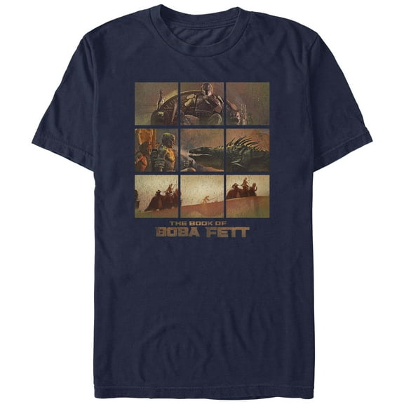 Men's Star Wars: The Book of Boba Fett Tatooine Desert Comic Panels  Graphic Tee Navy Blue Large