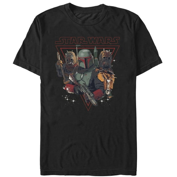 Men's Star Wars: The Book of Boba Fett Tusken Raiders and Boba Bounty Hunters Graphic Tee Black X Large