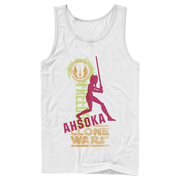 Men's Star Wars: The Clone Wars Ahsoka Silhouette Poster  Tank Top White 2X Large