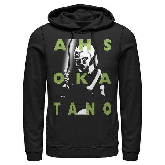 Men's Star Wars: The Clone Wars Ahsoka Tano Text Overlay  Pull Over Hoodie Black 3X Large