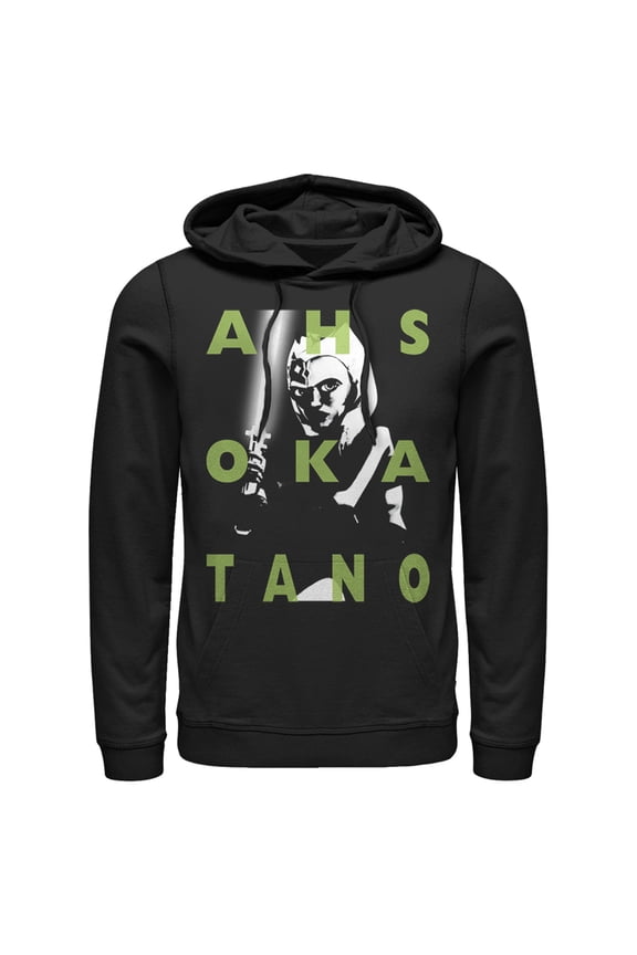 Men's Star Wars: The Clone Wars Ahsoka Tano Text Overlay  Pull Over Hoodie Black Small