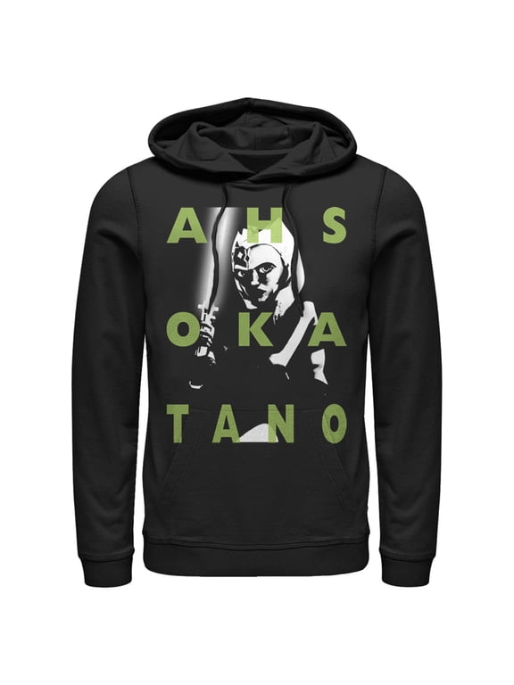 Men's Star Wars: The Clone Wars Ahsoka Tano Text Overlay Pull Over Hoodie Black Small