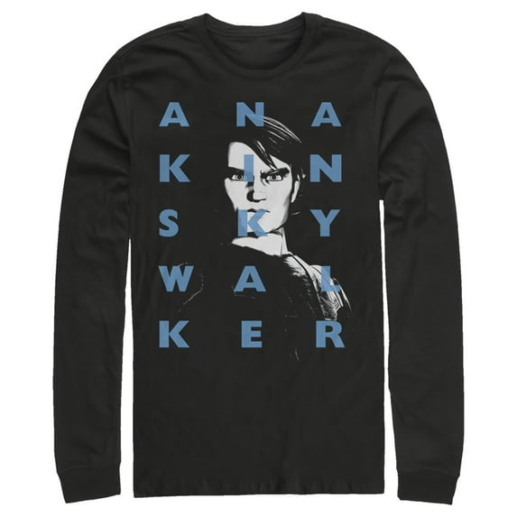 Men's Star Wars: The Clone Wars Anakin Skywalker Text Overlay Long Sleeve Shirt Black X Large