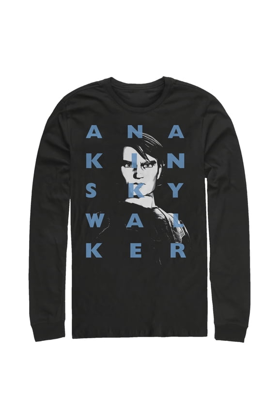 Men's Star Wars: The Clone Wars Anakin Skywalker Text Overlay Long Sleeve Shirt Black X Large