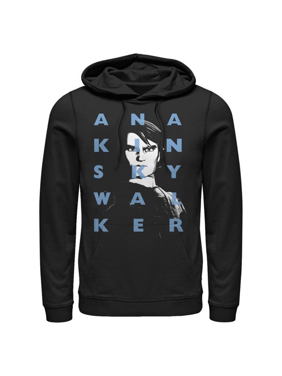 Men's Star Wars: The Clone Wars Anakin Skywalker Text Overlay Pull Over Hoodie Black Large