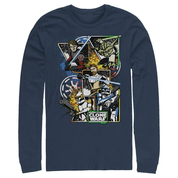 Men's Star Wars: The Clone Wars Group Shot Comic Panels  Graphic Tee Navy Blue 3X Large
