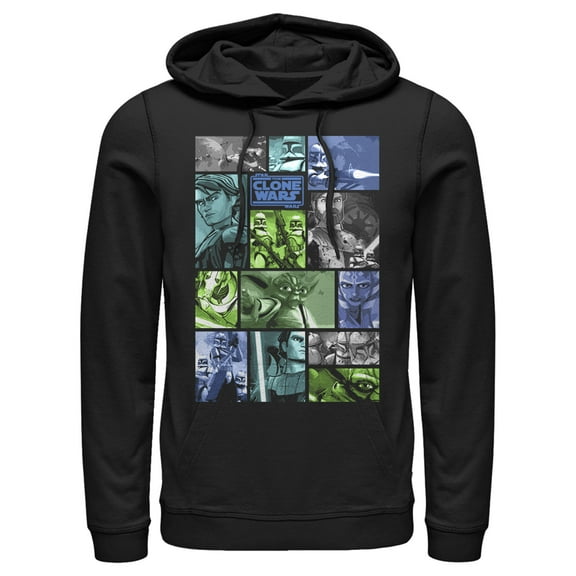 Men's Star Wars: The Clone Wars Group Shot Panels  Pull Over Hoodie Black 2X Large
