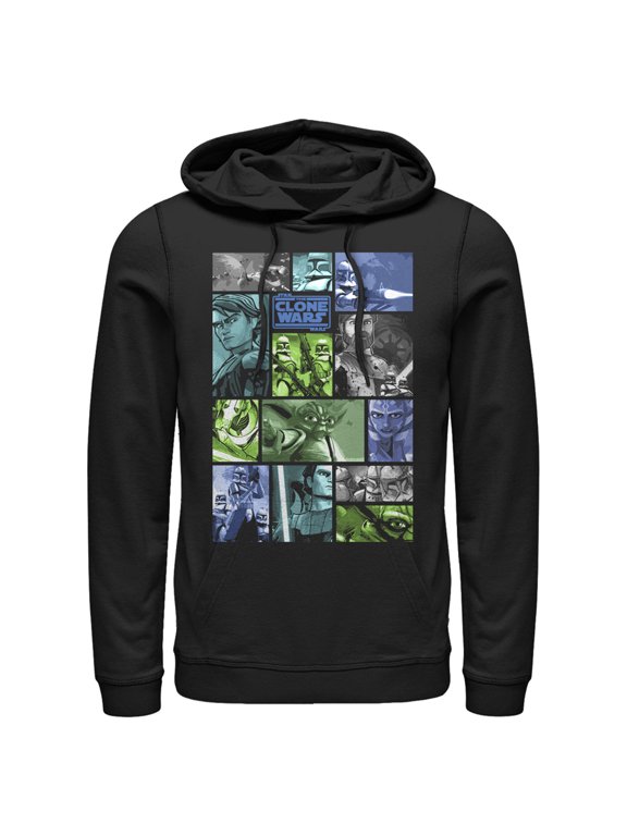 Men's Star Wars: The Clone Wars Group Shot Panels Pull Over Hoodie Black 2X Large