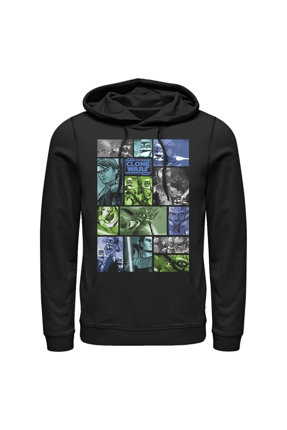 Men's Star Wars: The Clone Wars Group Shot Panels  Pull Over Hoodie Black X Large