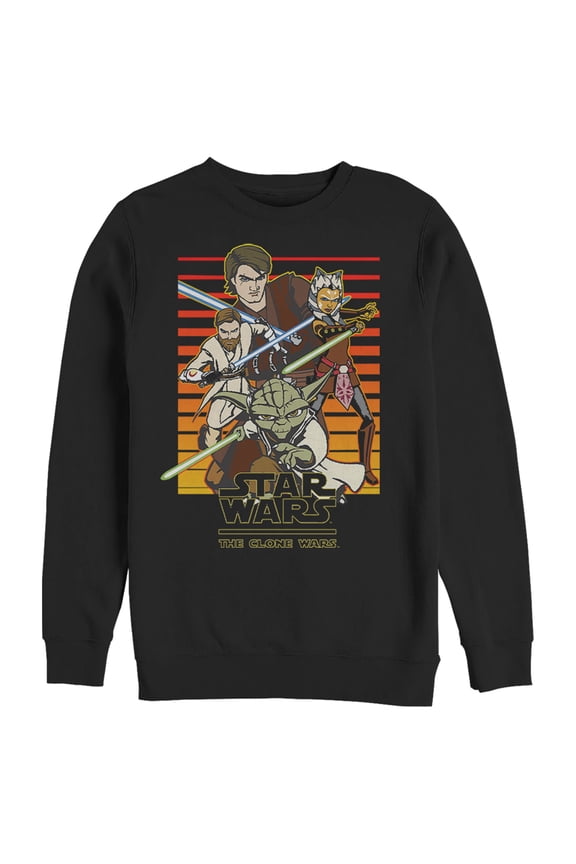 Men's Star Wars: The Clone Wars Jedi Group Shot Retro Line Sweatshirt Black 3X Large