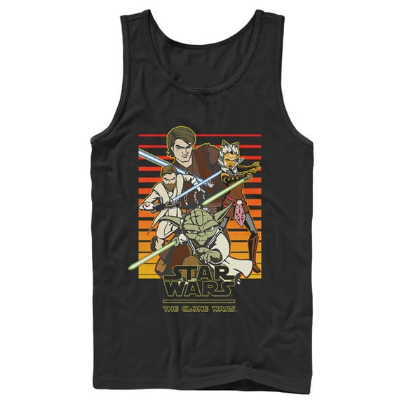 Men's Star Wars: The Clone Wars Jedi Group Shot Retro Line  Tank Top Black Medium