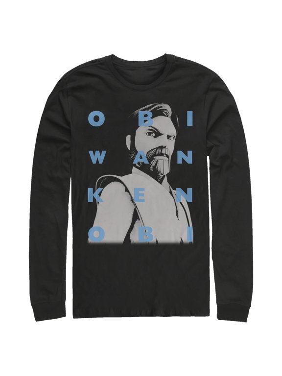 Men's Star Wars: The Clone Wars Obi-Wan Kenobi Text Overlay Long Sleeve Shirt Black Large