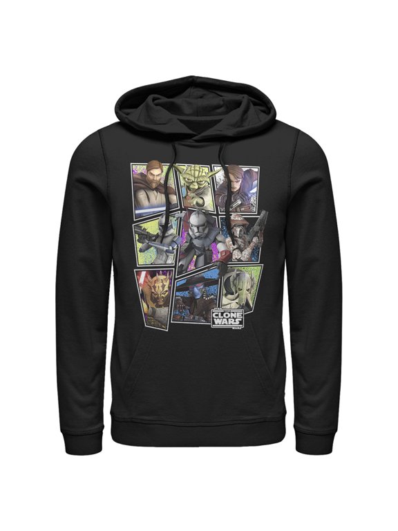 Men's Star Wars: The Clone Wars Square Group Photos Pull Over Hoodie Black X Large