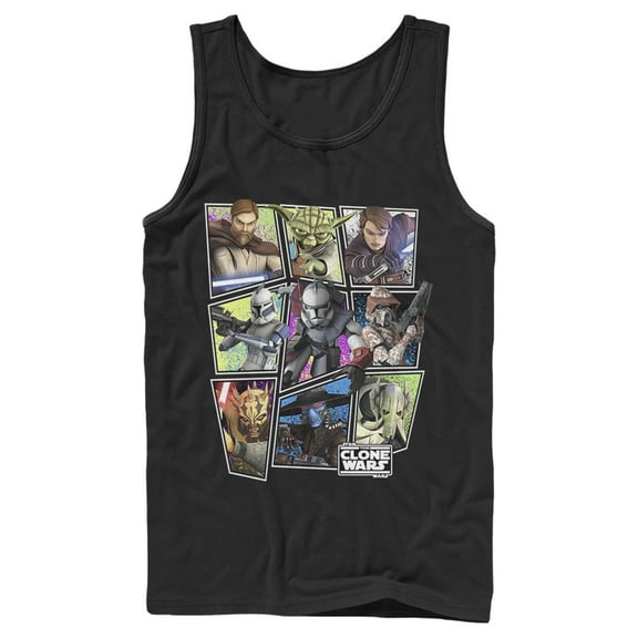 Men's Star Wars: The Clone Wars Square Group Photos  Tank Top Black Small