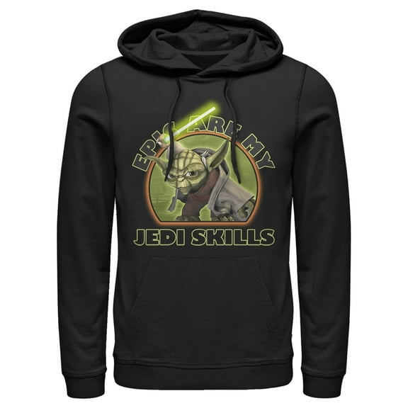 Men's Star Wars: The Clone Wars Yoda Epic Are My Jedi Skills  Pull Over Hoodie Black 3X Large