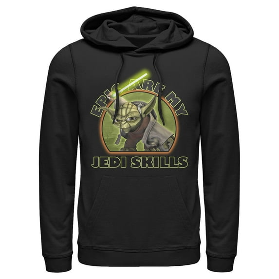 Men's Star Wars: The Clone Wars Yoda Epic Are My Jedi Skills Pull Over Hoodie Black 3X Large