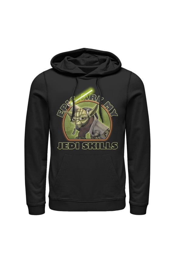 Men's Star Wars: The Clone Wars Yoda Epic Are My Jedi Skills Pull Over Hoodie Black Large