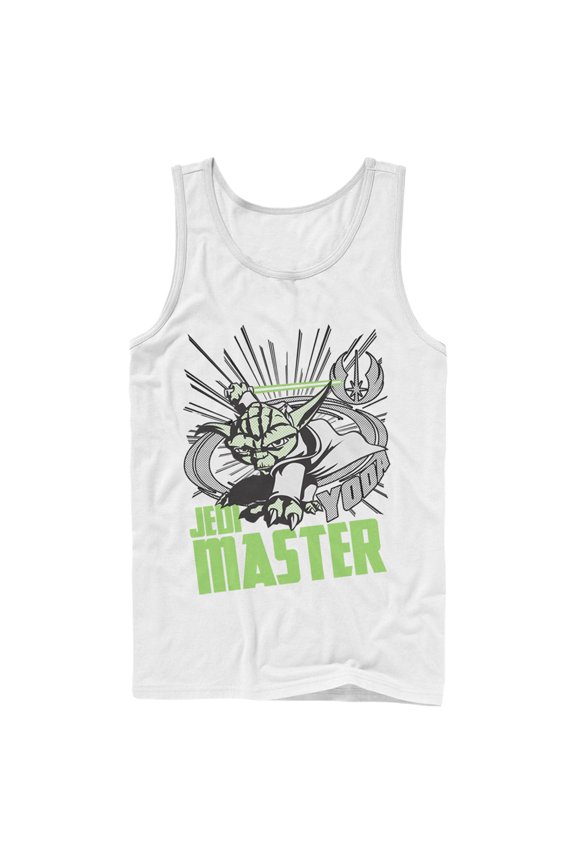 Men's Star Wars: The Clone Wars Yoda Jedi Master Action Pose Tank Top White X Large