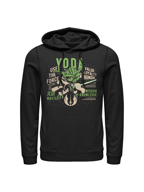Men's Star Wars: The Clone Wars Yoda Jedi Master Portrait Pull Over Hoodie Black X Large