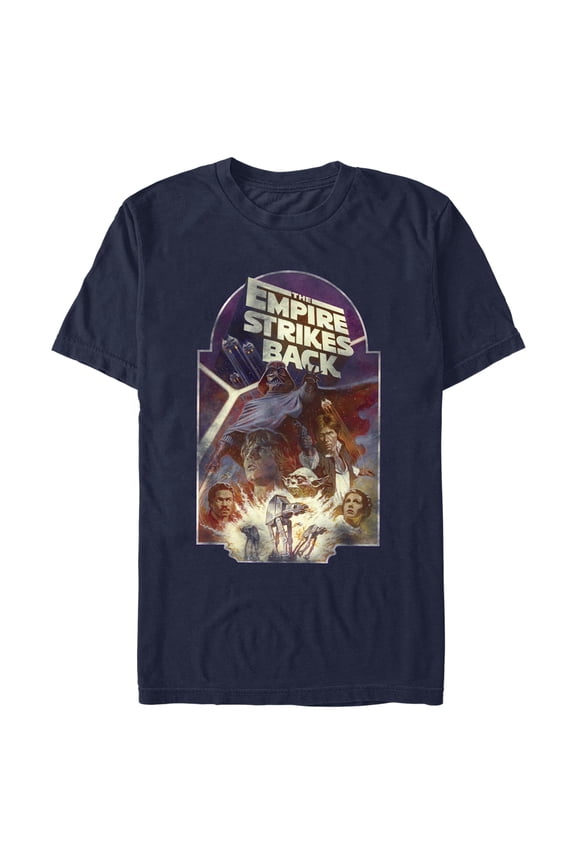 Men's Star Wars: The Empire Strikes Back Distressed Cast Poster Graphic Tee Navy Blue Large