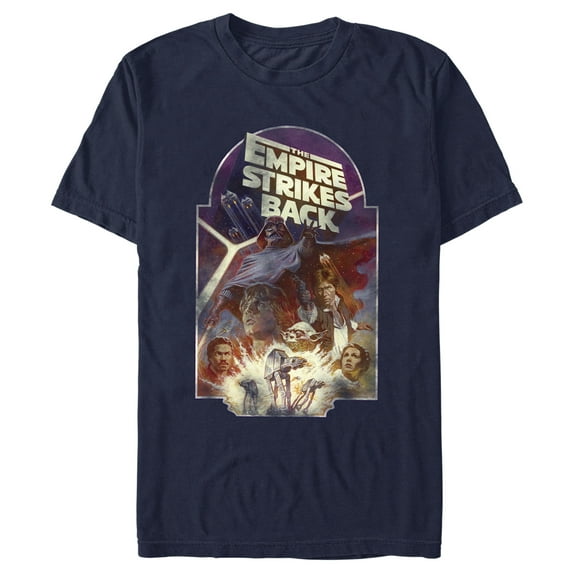 Men's Star Wars: The Empire Strikes Back Distressed Cast Poster Graphic Tee Navy Blue Medium