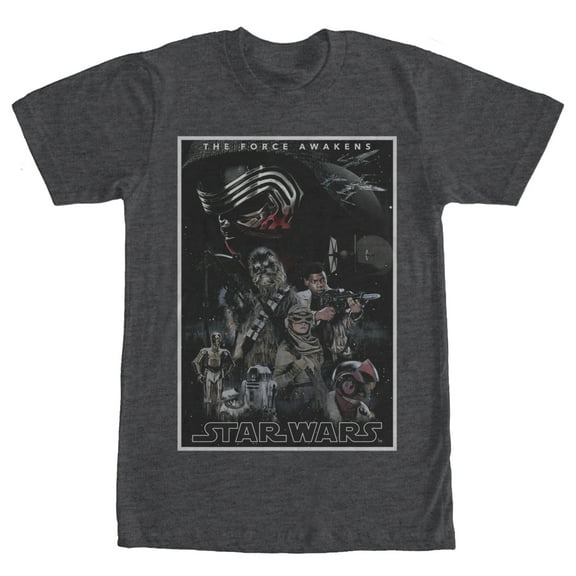 Men's Star Wars The Force Awakens Character Poster  Graphic Tee Charcoal Heather Small
