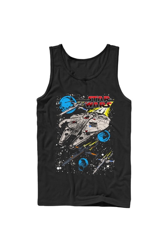 Men's Star Wars The Force Awakens Classic Millennium Falcon and X-Wing Tank Top Black Large