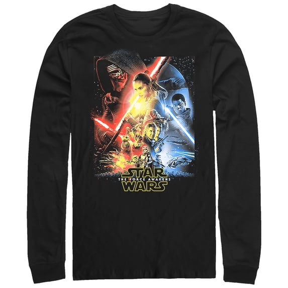 Men's Star Wars The Force Awakens Cool Poster Long Sleeve Shirt Black Medium