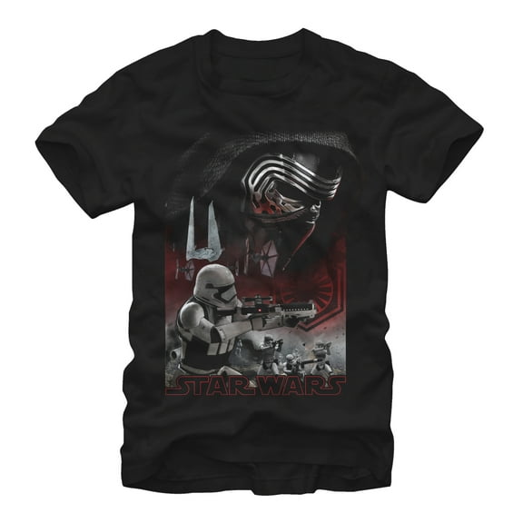 Men's Star Wars The Force Awakens Kylo Ren Stormtroopers Battle  Graphic Tee Black Small