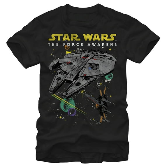 Men's Star Wars The Force Awakens Millennium Falcon and X-Wing Graphic Tee Black 2X Large
