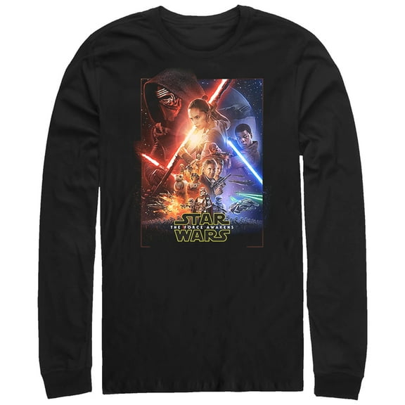 Men's Star Wars The Force Awakens Movie Poster  Long Sleeve Shirt Black X Large