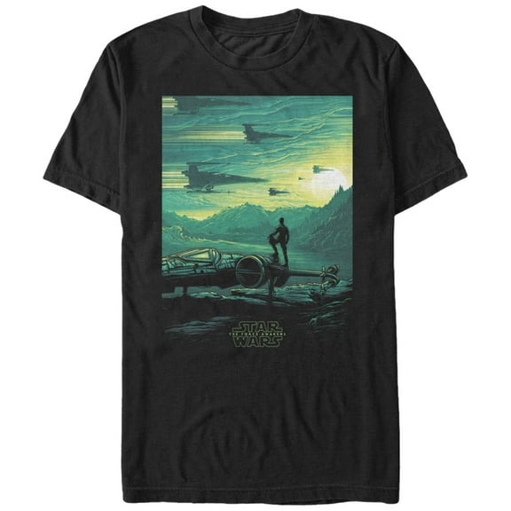 Men's Star Wars The Force Awakens Poe X-Wing Sunset  Graphic Tee Black 4X Large