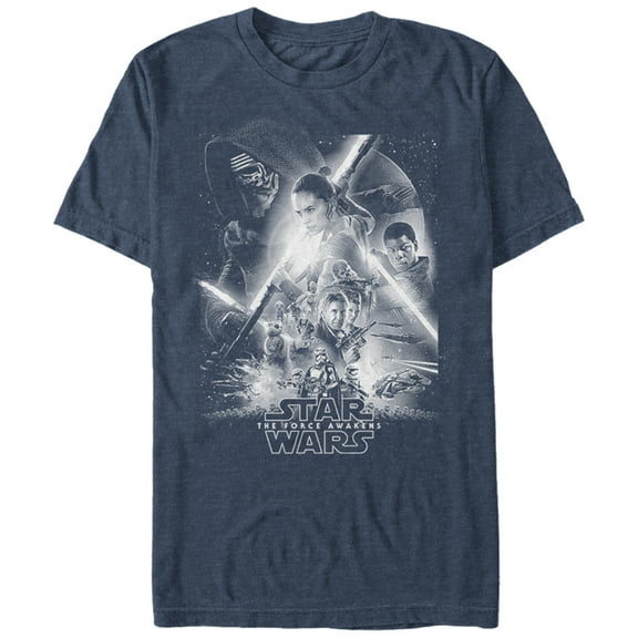 Men's Star Wars The Force Awakens Poster  Graphic Tee Navy Blue Heather 2X Large