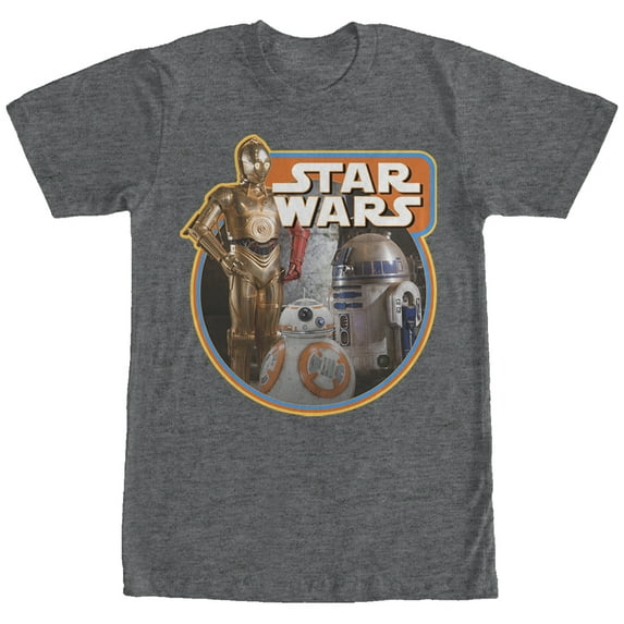 Men's Star Wars The Force Awakens Retro Droids Graphic Tee Charcoal Heather 3X Large
