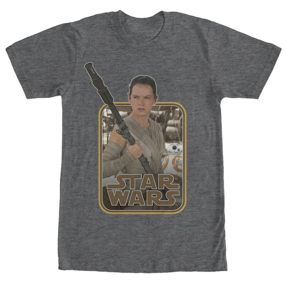 Men's Star Wars The Force Awakens Retro Rey and BB-8 Graphic Tee Charcoal Heather Small