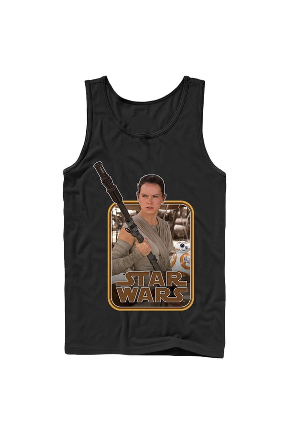 Men's Star Wars The Force Awakens Retro Rey and BB-8 Tank Top Black 2X Large