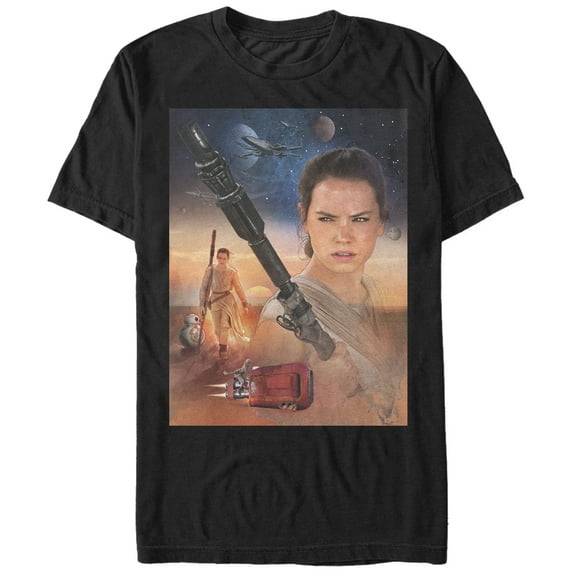 Men's Star Wars The Force Awakens Rey Collage Graphic Tee Black Medium