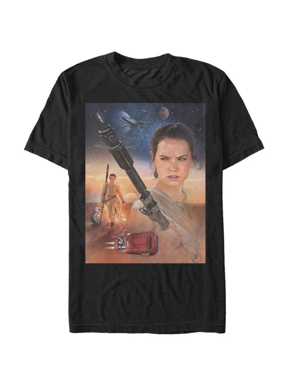 Men's Star Wars The Force Awakens Rey Collage Graphic Tee Black Small