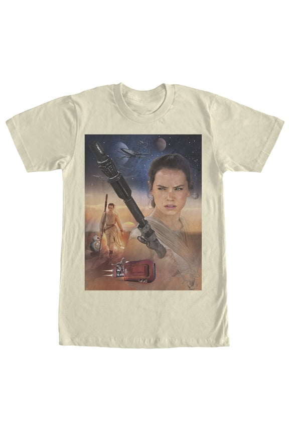 Men's Star Wars The Force Awakens Rey Collage  Graphic Tee Cream Small